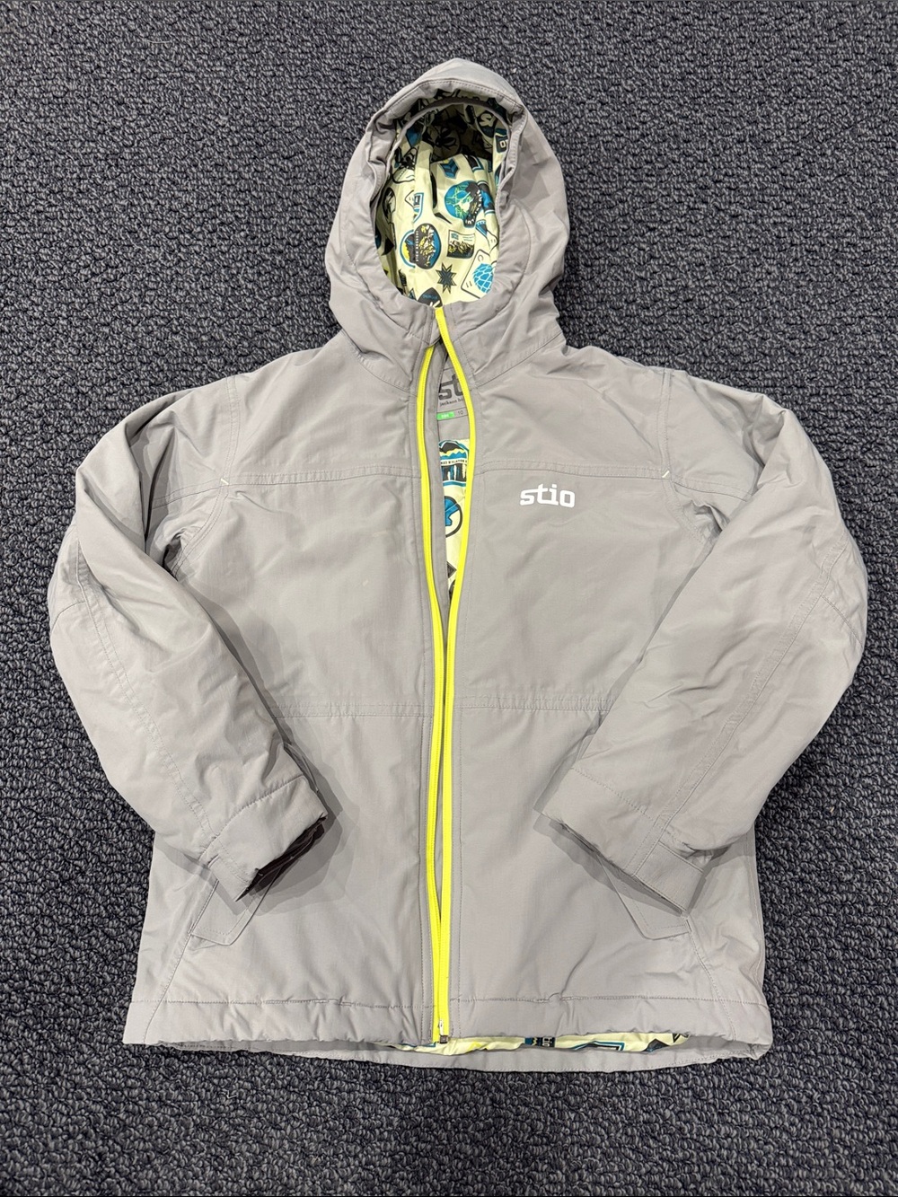Stio Light Gray Kids Insulated Rafferty Winter Ski Snow Jacket with Yellow Zip